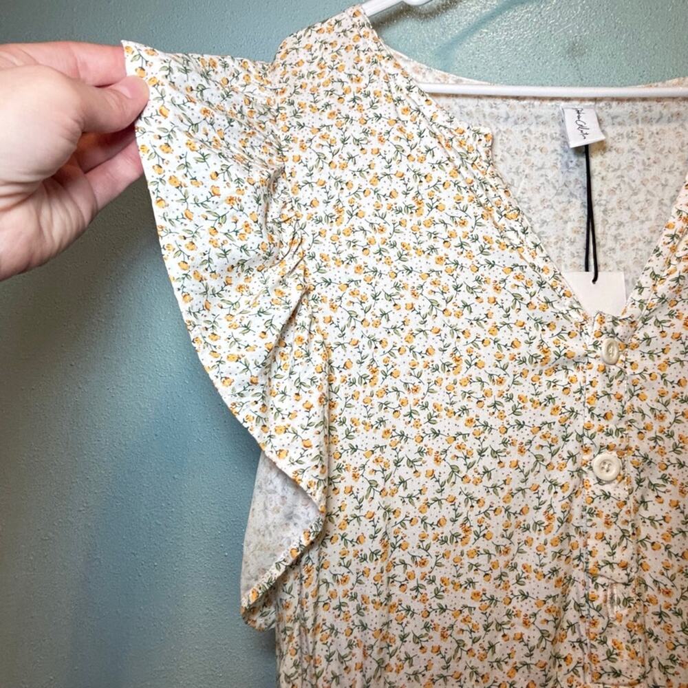 Women's Sokoe Collective White Yellow Floral Ruffle Cottagecore Prairie Dress M - Picture 3 of 11